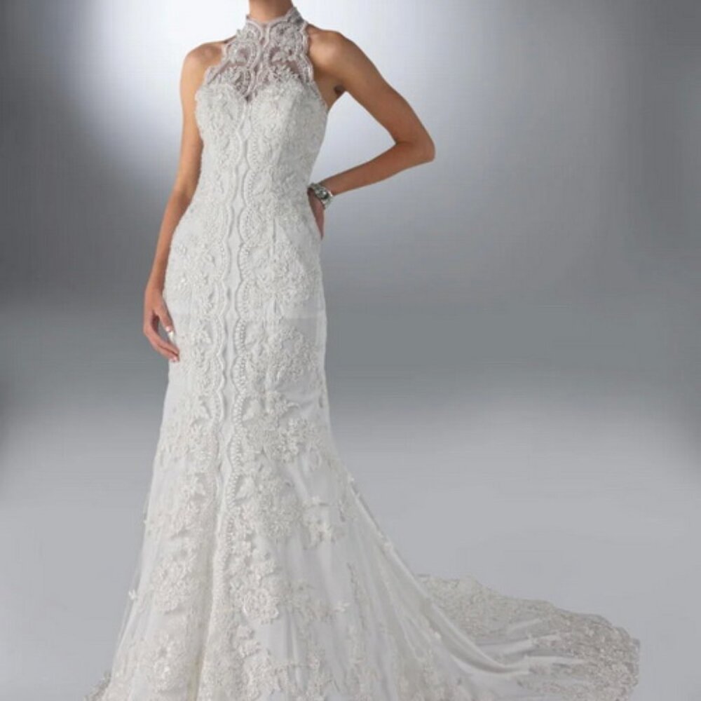 DaVinci Lace Halter Wedding Dress - White